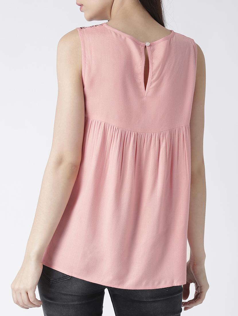 pink rayon embroidered top - 15260026 - Zoom Image - 3