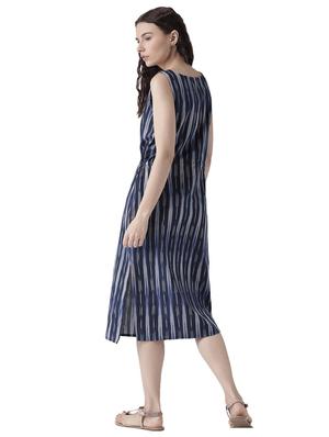 navy blue cotton printed a-line dress - 15261069 - Standard Image - 3