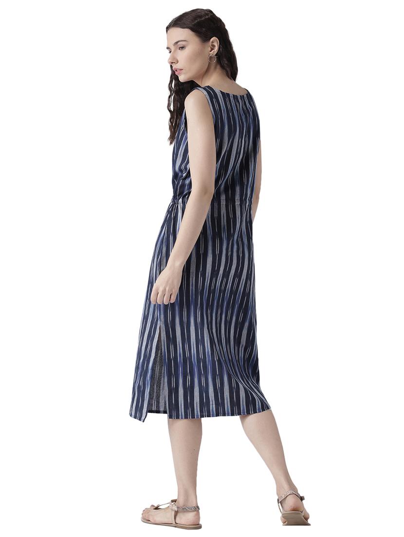 navy blue cotton printed a-line dress - 15261069 - Zoom Image - 3