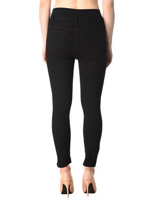 black solid denim knee slit jeans - 15261399 - Standard Image - 3