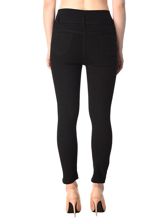 black solid denim knee slit jeans - 15261399 - Zoom Image - 3