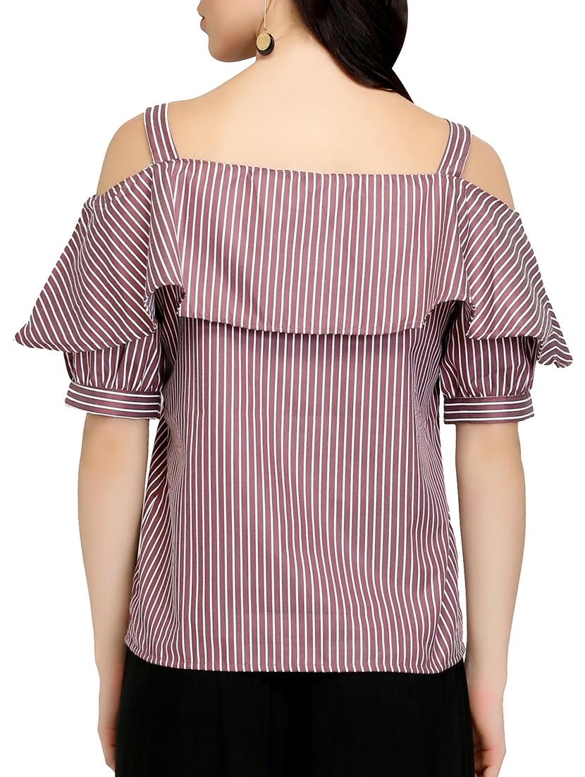 cold shoulder striped top - 15263088 - Zoom Image - 3
