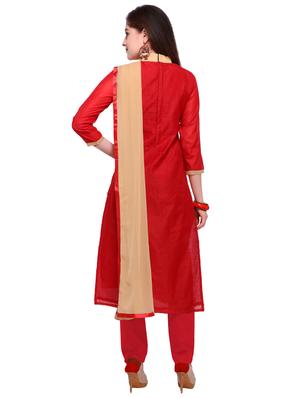Red embroidered unstitched churidaar suit - 15263537 - Standard Image - 3