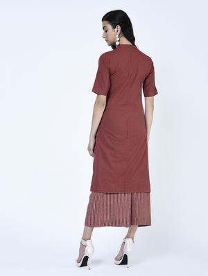 maroon straight kurta - 15264289 - Standard Image - 3
