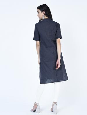 blue straight kurta - 15264290 - Standard Image - 3