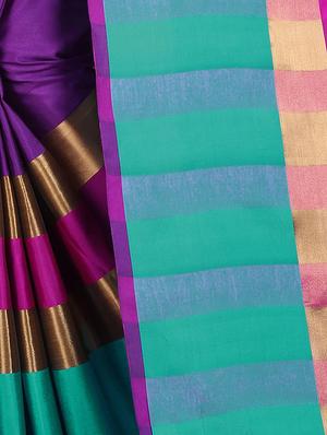 purple cotton bordered saree with blouse - 15264691 - Standard Image - 3
