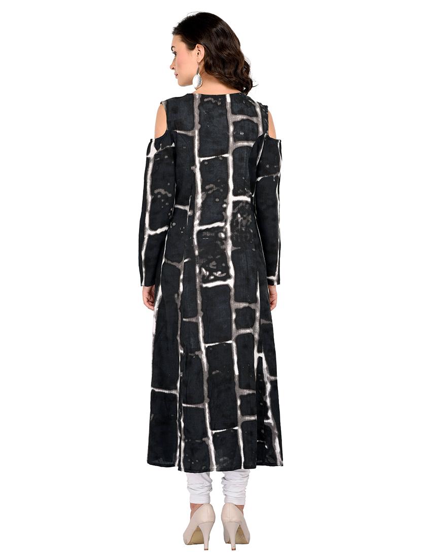 black rayon a-line kurta - 15265620 - Zoom Image - 3