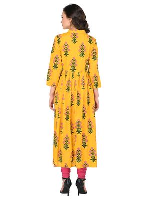 mustard viscose flared kurta - 15265622 - Standard Image - 3