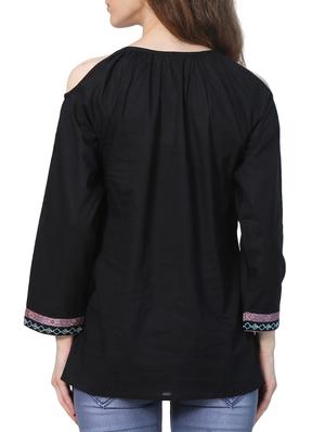 embroidered tie up neck top - 15265645 - Standard Image - 3