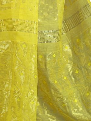 yellow cotton silk jamdani saree - 15266839 - Standard Image - 3