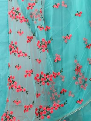 Sky blue embroidered saree with blouse - 15267938 - Standard Image - 3