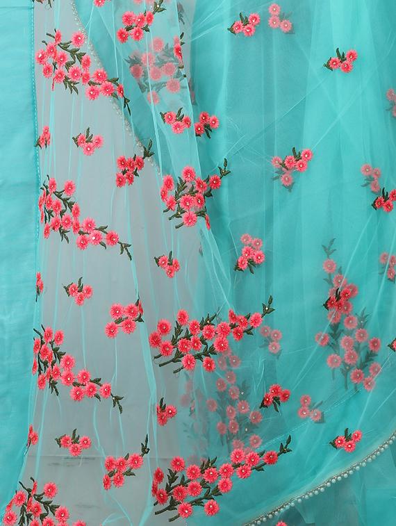 Sky blue embroidered saree with blouse - 15267938 - Zoom Image - 3