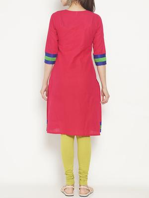 pink cotton straight kurta - 15269369 - Standard Image - 3