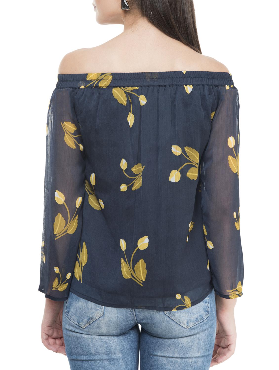 navy blue printed chiffon top - 15272957 - Zoom Image - 3