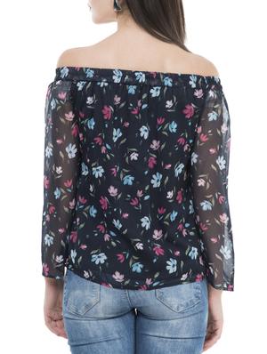 dark blue floral chiffon top - 15272958 - Standard Image - 3