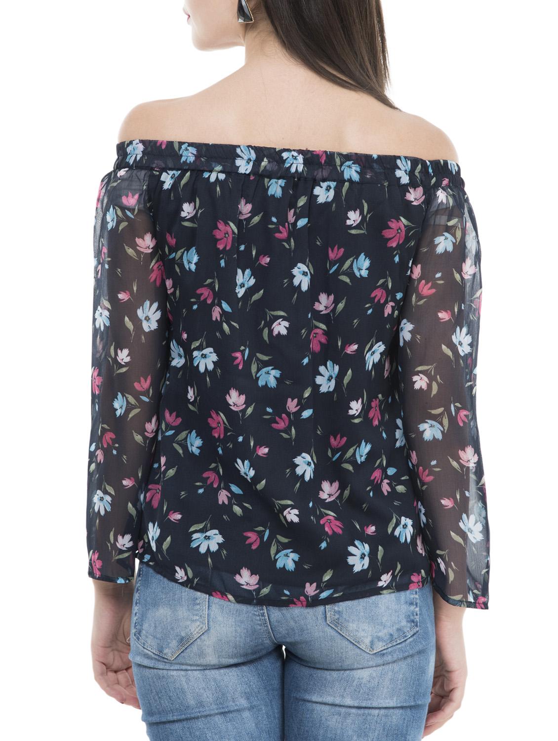 dark blue floral chiffon top - 15272958 - Zoom Image - 3