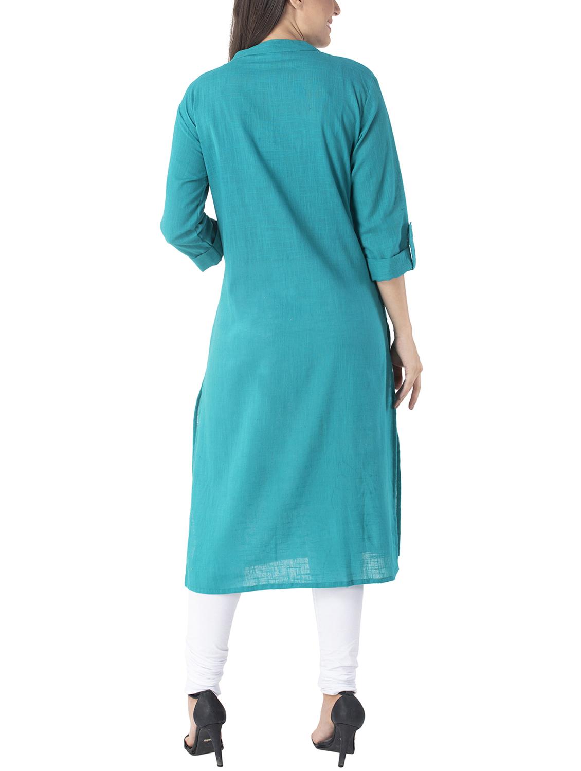 turquoise solid kurta - 15274144 - Zoom Image - 3
