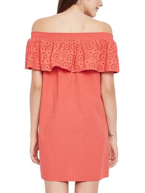 red solid cotton off shoulder dress - 15274318 - Standard Image - 3