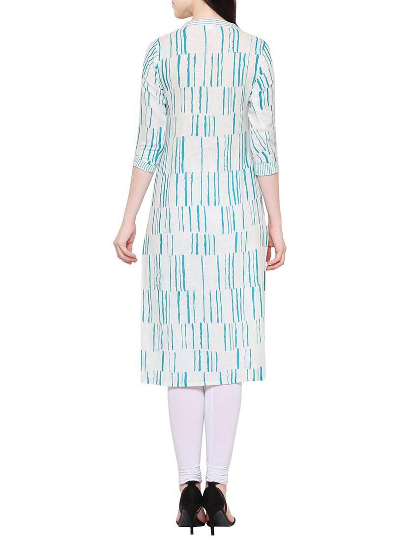 white cotton straight kurta - 15275004 - Zoom Image - 3