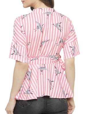 Bird print striped wrap top - 15275483 - Standard Image - 3