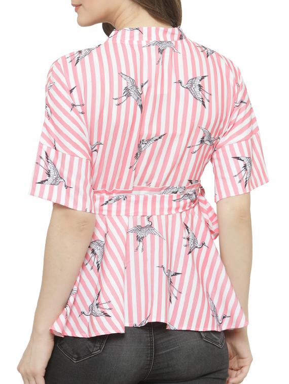 Bird print striped wrap top - 15275483 - Zoom Image - 3