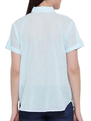 Checkered shirt collar cowl hem top - 15275494 - Standard Image - 3