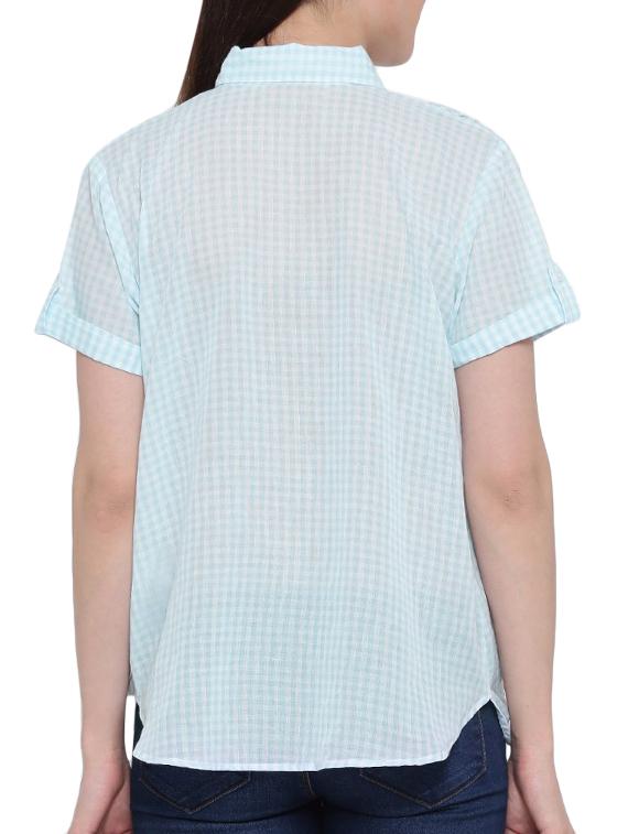 Checkered shirt collar cowl hem top - 15275494 - Zoom Image - 3