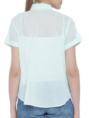 Checkered shirt collar cowl hem top - 15275495 - Standard Image - 3