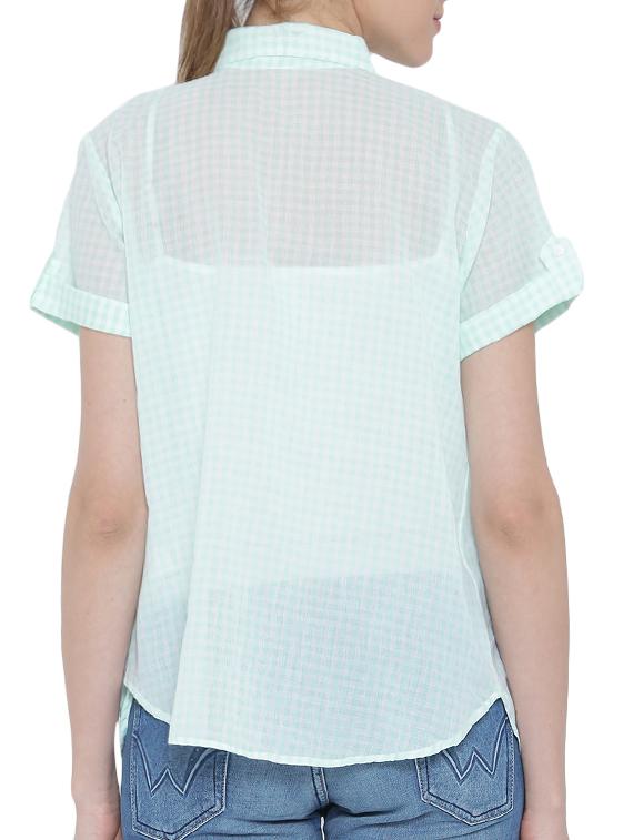 Checkered shirt collar cowl hem top - 15275495 - Zoom Image - 3