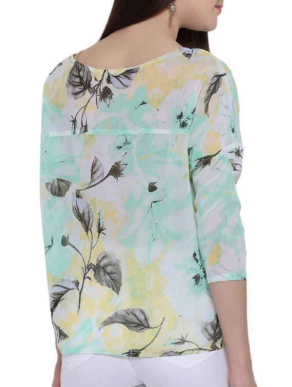 Leaf print boat neck top - 15275506 - Zoom Image - 3