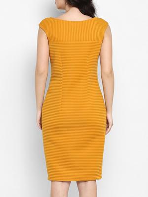 Yellow Solid Self Striped Dress - 15277624 - Standard Image - 3