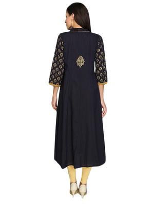 blue cotton anarkali kurta - 15278059 - Standard Image - 3