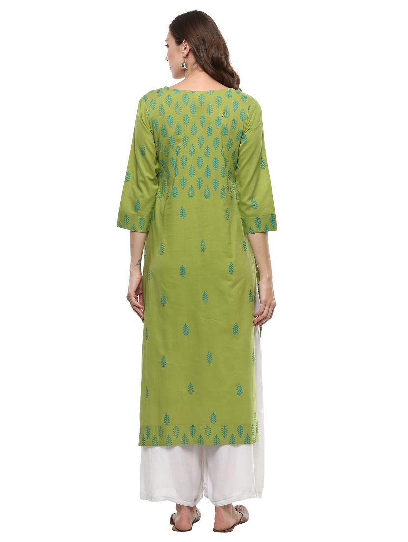mehandi cotton straight kurta - 15278801 - Zoom Image - 3