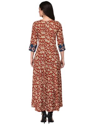 red rayon flared kurta - 15279976 - Standard Image - 3