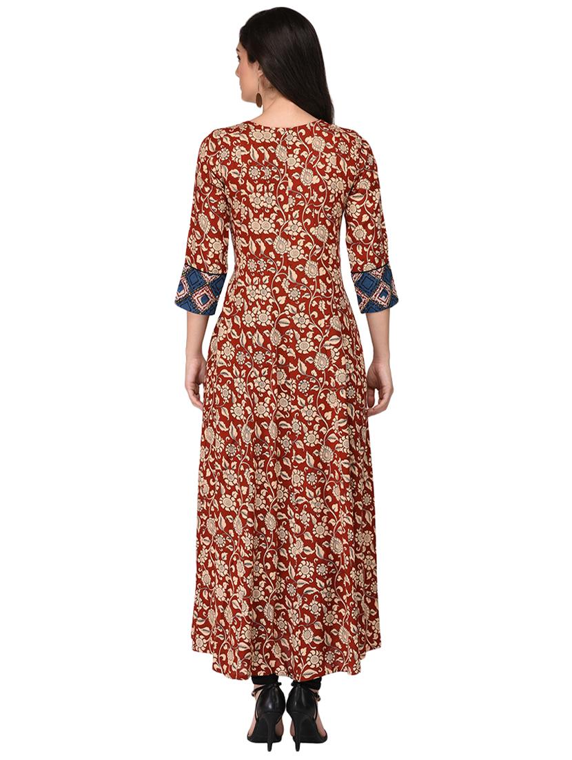 red rayon flared kurta - 15279976 - Zoom Image - 3