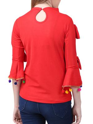 cut out sleeved pom pom detail top - 15282220 - Standard Image - 3