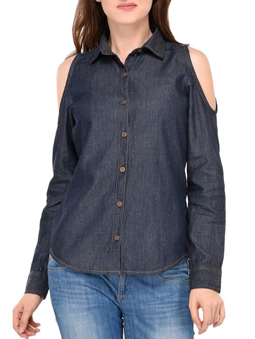 cold shoulder denim shirt - 15282370 - Standard Image - 1