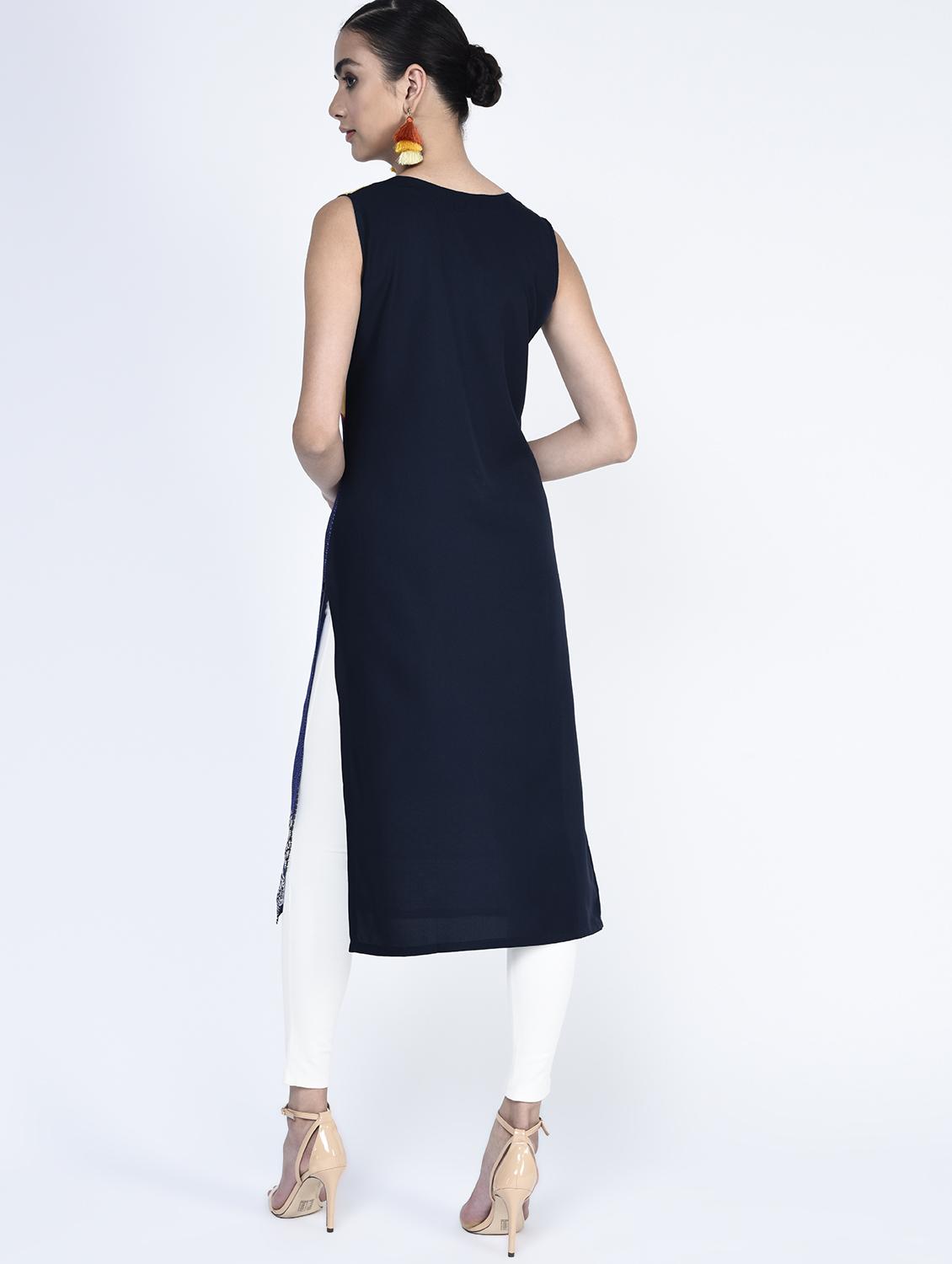 Indigo straight kurta - 15283710 - Zoom Image - 3
