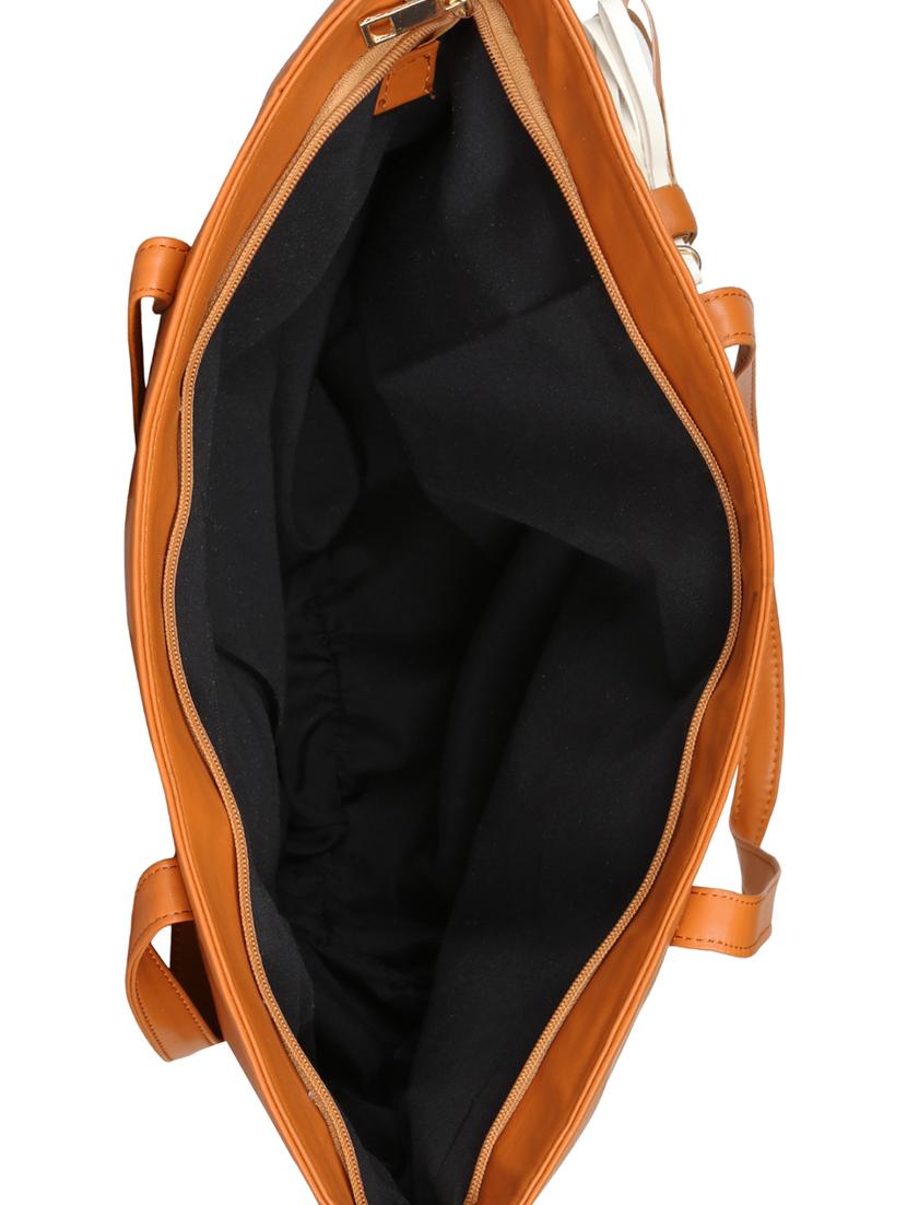 brown colored leatherette (pu) regular tote - 15283909 - Zoom Image - 3