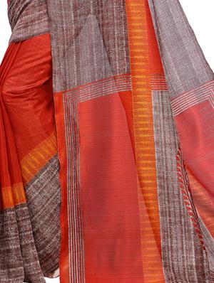 contrast border red bhagalpuri silk saree with blouse - 15284121 - Standard Image - 3