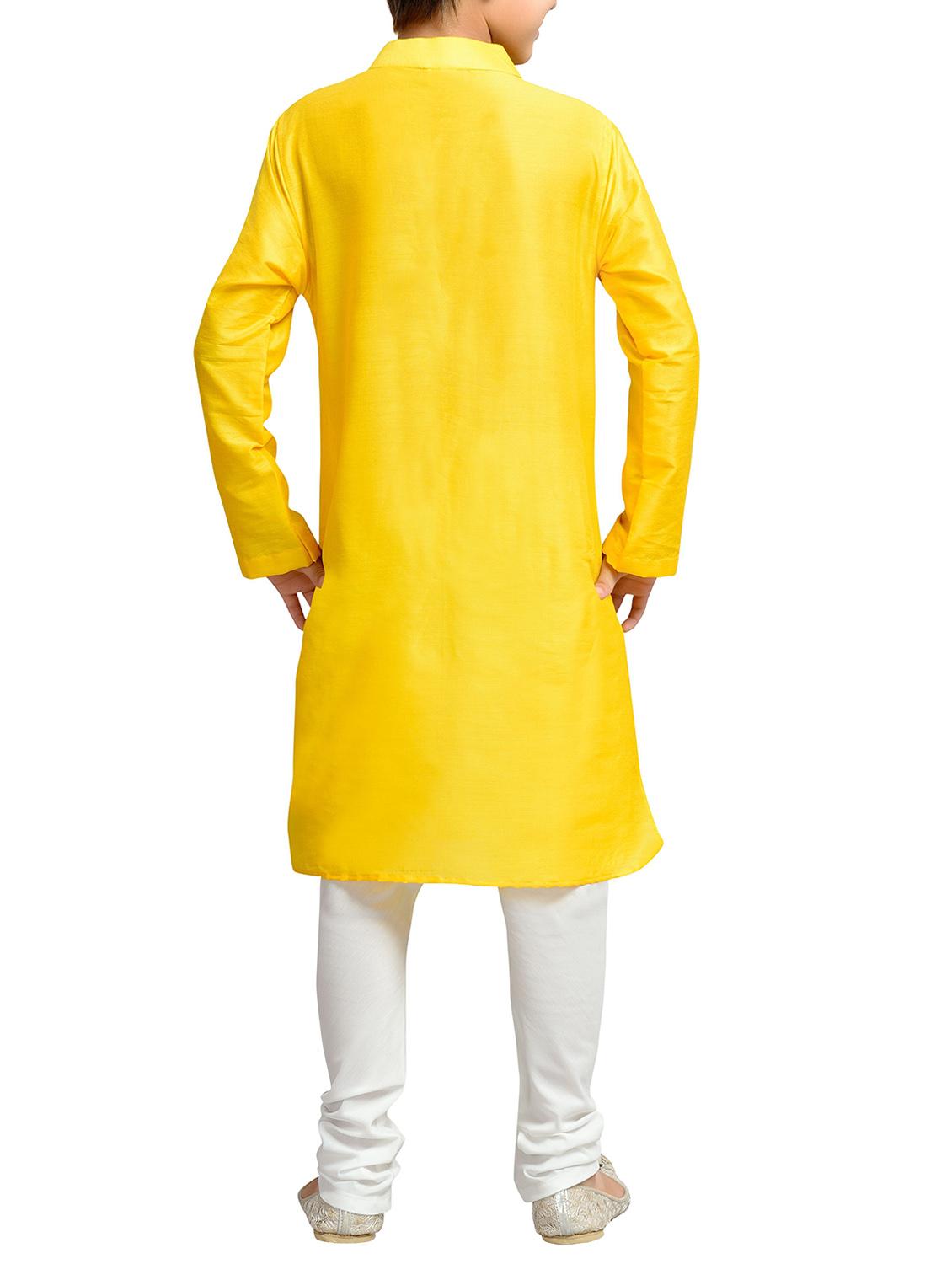 yellow cotton blend kurta set - 15288500 - Zoom Image - 3