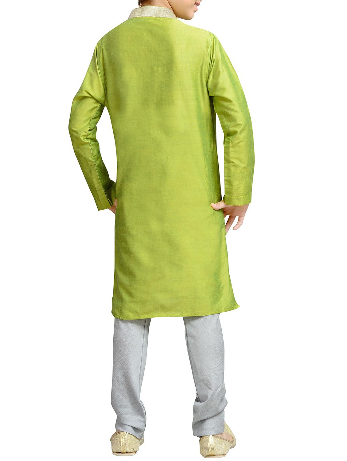 green cotton blend kurta set - 15288503 - Zoom Image - 3