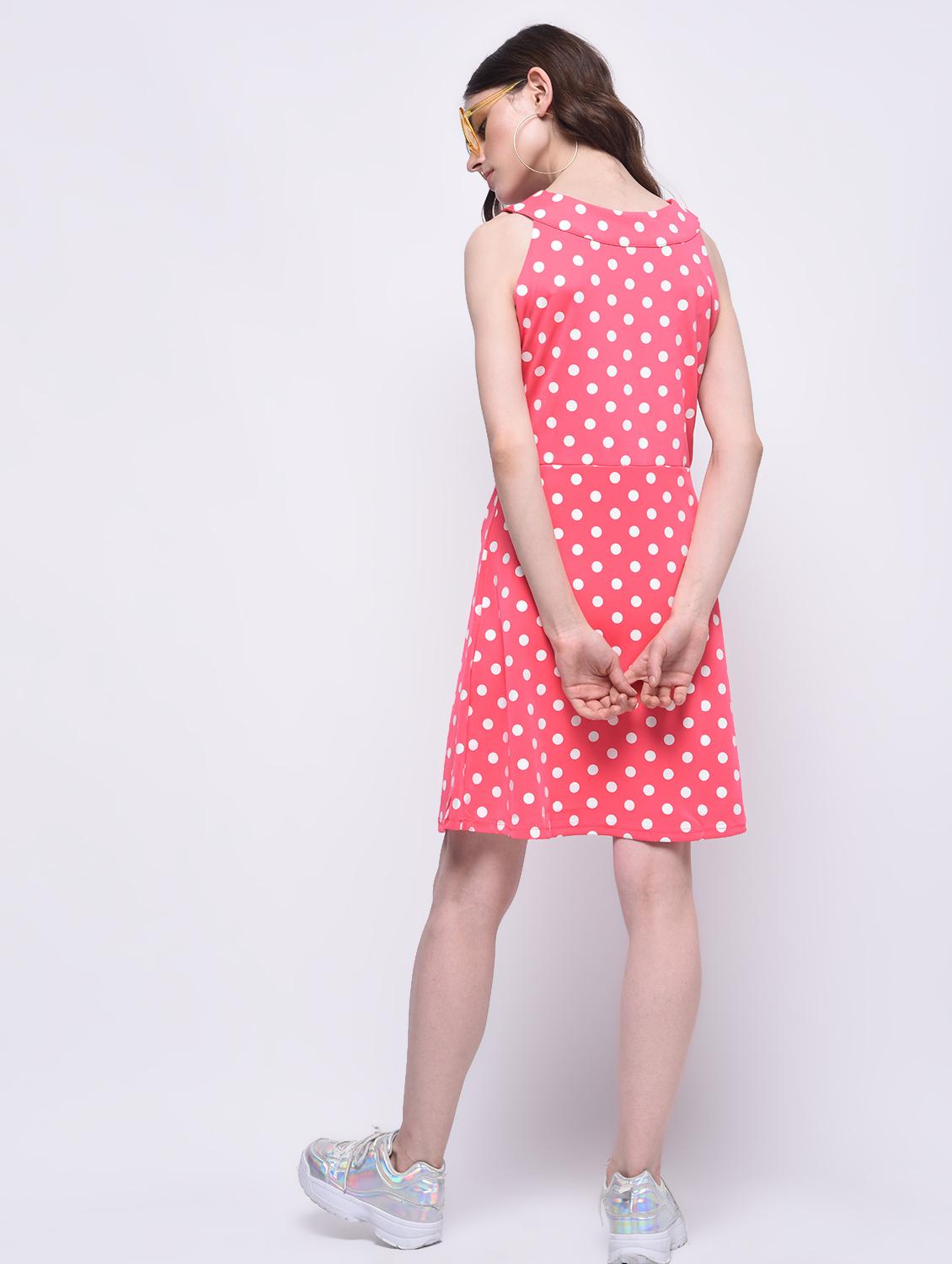 pink polka doted cotton a-line dress - 15289728 - Zoom Image - 3