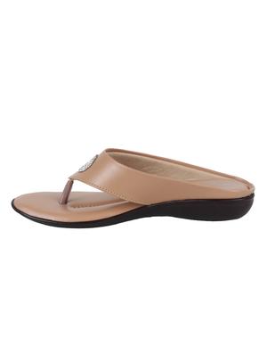 beige faux leather flip flops - 15291215 - Standard Image - 3