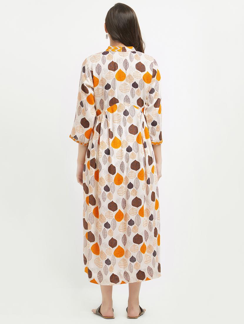 beige rayon fusion kurta - 15291967 - Zoom Image - 3
