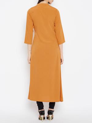 mustard crepe a-line solid kurta - 15295657 - Standard Image - 3