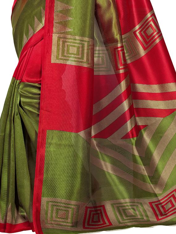 geometric printed red art silk saree with blouse - 15296063 - Zoom Image - 3