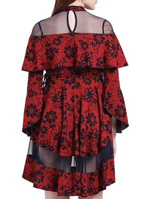 mesh panel printed layered dress - 15296199 - Standard Image - 3