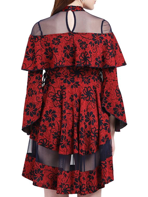 mesh panel printed layered dress - 15296199 - Zoom Image - 3