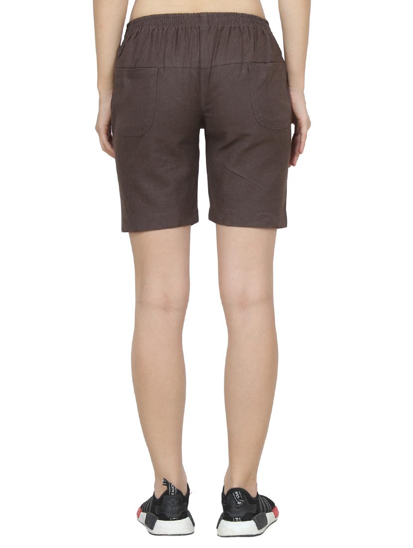 solid brown cotton shorts - 15296238 - Zoom Image - 3